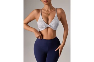 Women's XL Plus Size Breast Firming Seamless Yoga Sports Bra Breathable Cross Back Design with Eco-Friendly Leopard Print