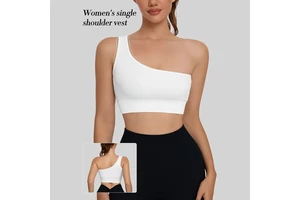 Women's Single Shoulder Strap Sports Vest Breathable and Seamless Tank Top for Yoga Running Fitness Pilates Exercise