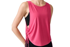 Women's Loose Fit Four-Way Stretch Sports Vest Sleeveless Running Tank Top with Ruched Design for Yoga & Workout