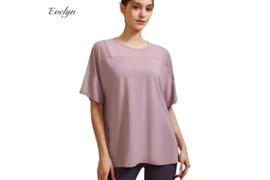 EVELYN Women's Sports Half Sleeve T-shirt Summer Mesh See-Through Seamless Yoga Workout Top Breathable for Outdoor Leisure