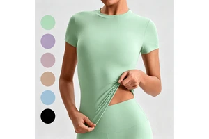 Wholesale Lightweight Crew Neck Short Sleeve Tank Top Women Buttery Soft 4-Way Stretch Breathable Yoga Gym Customizable