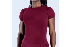 Spandex/Nylon Solid Yoga Short-sleeved High Elastic Moisture Absorption Sweat-wicking Tight Slim-fit Hip Wearing