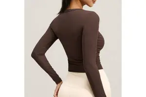 Autumn New Slim Yoga Top Four-Way Stretch Breathable Waist Slimming Long Sleeve Fitness Clothes Front Logo Spandex/Polyester