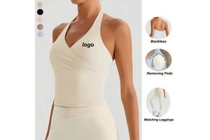 Wholesale Yoga Women's Tank Top Halter Pleated Vest Gym Outfits Sleeveless Tight Quick Dry Crop Tops Running Clothes for Women