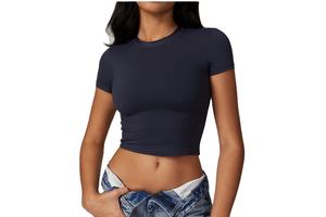 Womens High Neck Yoga Top Breathable Solid Quick Dry Sports T-Shirt Custom Logo Short Sleeve Fitted Shirts OEM