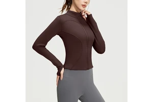 Zipper Cardigan Yoga Top Women's Stand up Collar Slim Fit and Slimming Elastic Long Sleeved Autumn and Winter Warm Sports Top