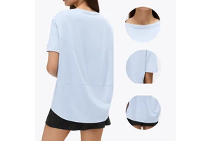 YIYI Boat Neck Short Sleeves Yoga Top Loose Curved Hem with Front Shorter Than Back Women Top Ultra Smooth Breathable Yoga Top
