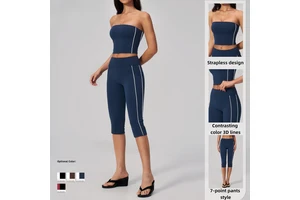 Women's Strapless Yoga Bra Pants 2-Piece Set Spandex/Nylon Four-Way Stretch Breathable Quick Dry Off-the-Shoulder Neckline High