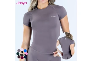Janya Hot Selling Breathable High Elastic Solid Workout Short Sleeve Slim Fit Flexile Tops Seamless Fitness Yoga Shirt for Women