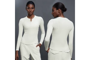 XW-D25146 Sportswear Long Sleeve Ribbed Sports Top Front Button Breathable Outdoors Workout Slim Gym Women Clothing Yoga Tops
