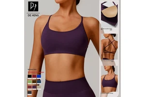 Custom Logo Seamless Halter Open Cross Back Yoga Casual Running Fitness Womens Sports Bra