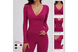 Women's Yoga Pilates Long Sleeve V-Neck T-Shirt Moisture Wicking Tight-Fitting Spandex/Nylon Spring Autumn Fitness Sports