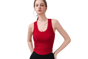 Women's Yoga Vest Top Chest Pad-Lightweight Spandex/Nylon Sportswear Breathable Four-Way Stretch Skinny Fit for Pilates Yoga