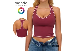 Women's Racerback Sports Tank Top Contrast Stitching Stripe Design Yoga Vest Nylon Spandex Knit Compression Fabric