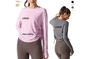 Women Custom Fitness Wear Loose Fit Adjustable Drawstring Yoga Top High Stretch Quick Dry Fabric Factory Gym Pilates Long Sleeve