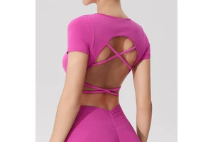 New Arrival Custom Quick Dry Sexy Fitness Cross Beauty Back Sport Gym Wear Long Sleeve Crop Yoga Tops for Woman