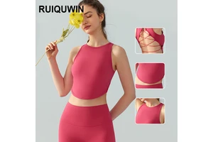 RUIQUWIN Hot Sale Summer Women's Sexy Cross Backless Yoga Bra Breathable Quick Dry Sports Vest Seamless Fitness Top Activewear