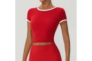 Stylish New Design Round Neck Yoga Sports Top for Women Quick Drying Short Sleeved T-Shirt Breathable and Sexy