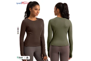 Eco-friendly Lyocell Wool Workout Sports Slim Fit Round Neck T Shirts Women's Yoga Top Custom Blank Long Sleeve Gym T-shirt