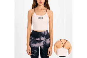 Custom Color Contrast Moisture-Wicking Slim Yoga Spaghetti Tops Breathable Cross Straps Back Gym Fitness Sports Crop Tank Tops
