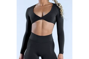 Wholesale Solid Color Yoga Fitness Clothing Long Sleeved Deep V-Neck Short Fitting Exercise Vest Pilates Fitness Women
