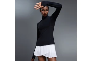 Womens Long Sleeve Nylon Spandex Yoga Top Four Way Stretch Sweat Wicking Breathable Quick Dry Indoor Outdoor Fitted Half Zip Tee