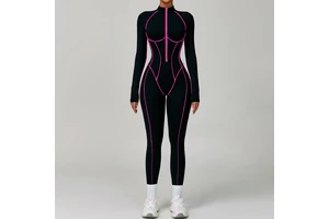 XW-ELT9317 Long Sleeve Workout Top Zipper Backless Sportswear Color Line Yoga One Piece Bodysuit Gym Fitness Yoga Jumpsuits