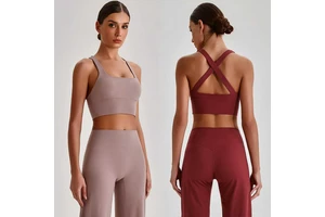 Customizable Cross Back Yoga Tank Top with Built-in Bra Buttery Soft Quick-Drying Fitness Shockproof Sports Bra for Women Gym