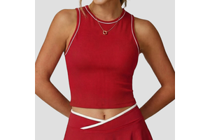 European Style Slim Fitness Women Yoga Vest Sexy Red Round Neck Polyester Sleeveless Sports Gym Yoga Active Tank Top for Women