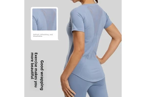 Back Mesh Yoga Short-Sleeve Tight-Fitting Chest-Enhancing Shaping Quick-Drying Breathable Spandex/Polyester Sports Top