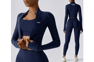 Fitness Autumn Sports Ladies Stand Collar Full Zip up Yoga Tight Jacket Skin-friendly Women Long Sleeve Gym Top