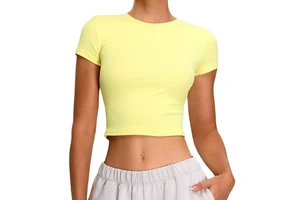 Gym Fitness High Compression Sports Top Workout Activewear Clothing for Women Short Sleeve Yoga Crop Top