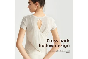 Breathable Yoga Cover-Up Short-Sleeve Crossed Hollow-Out Sports Top Sleek Back Design High-End Women Yoga Top