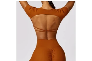 Women's Clothing Tops Active Stretch Sport Shirt Gym Fitness Yoga Short Sleeve Top