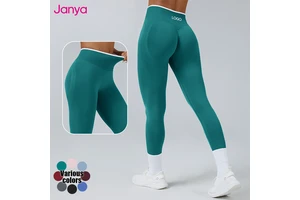 Janya XL Size High Waist Seamless Yoga Leggings Women Color Blocking Waistband Sports Gym Fitness Pants Scrunch Print Spandex
