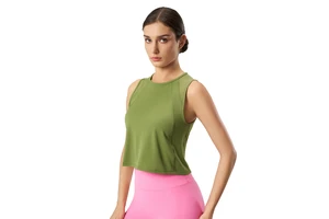 Women's Lightweight Quick-Drying Sleeveless Yoga Blouse Breathable Fitness Top with Short Mesh Stitching Printed Pattern-DT050