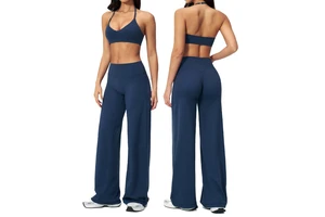 Women's Cross-Border Summer Outdoor Solid Slim Back Beauty Yoga Bra Quick-Drying Running Fitness Flared Sports Two-Piece