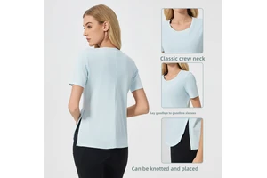 Women's Summer Four-Way Stretch Yoga Tops Quick-Drying Breathable Side Slits for Running Fitness Sports Short Sleeve T-Shirts