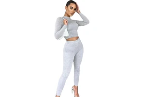 Womens Seamless Yoga Suit Crop Top Sports High Waist Long Gym Fitness Tracksuit