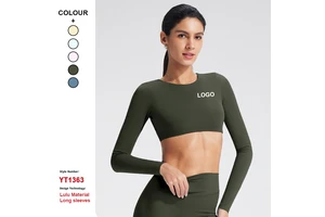 Custom Organic Cotton Quick-Drying Hollow-Out Tight Long-Sleeved Sports T-Shirt High-Elasticity Gym Yoga Wear With Breast Pads