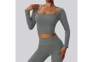 Women's Seamless Yoga Top Quick-Drying Sports Fitness Suit with Long Sleeves Tight & Slim-Fit Running Gear