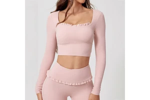 New Design Women Square Neck Comfortable Soft Tight Breathable Casual Long Sleeves T Shirt Fitness Yoga Gym T Shirt