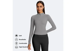 Lightweight Moisture Wicking New Fashion Factory Women High Quality Yoga Jacket Cloud-like Fitted Yoga Half-Zip Long-Sleeve Tops