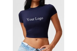 KM Wholesale Custom Logo Quick Drying Fitness Workout Tops Running Pilates Yoga Clothes Sports T-Shirt Short Sleeve for Women