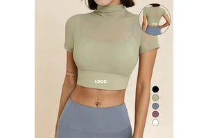 Yoga Wear Womens Short-Sleeve Summer Autumn Running Mesh for Solid High-End Tight Professional Fitness Apparel Top