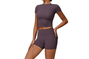 Wholesales Women's Crop Top High Quality Fitness & Yoga Wear Short Sleeve Top Sport T-shirt Women Sets