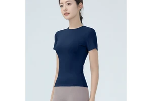 D-DST2766 Yoga Top - Short-Sleeved, Form-Fitting, Slimming Workout Top Nude-Coloured, High-Stretch Sports Running T-Shirt