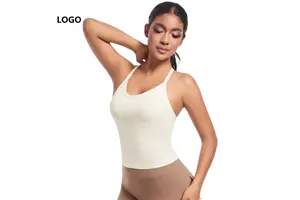 Custom Logo Front Women's Breathable Spandex Seamless Cross-Back Yoga Sports Bra & Running Fitness Vest Top
