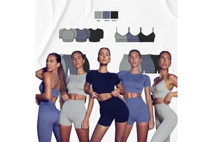 Women's 4-Piece Fitness Sports Set Quick-Drying Bra Shorts Yoga Pants Breathable Solid Elastic Waist Yoga Clothes Front