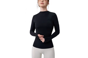 Women's Casual Long Sleeve Gym Top Comfortable Round Neck Yoga Fitness Running Cycling Gear Front Logo Four-Way Stretch T-Shirt
